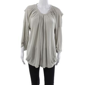 Clu Women Tunic Blouse Scoop Neck Gray Cotton 3/4 Sleeve Size L